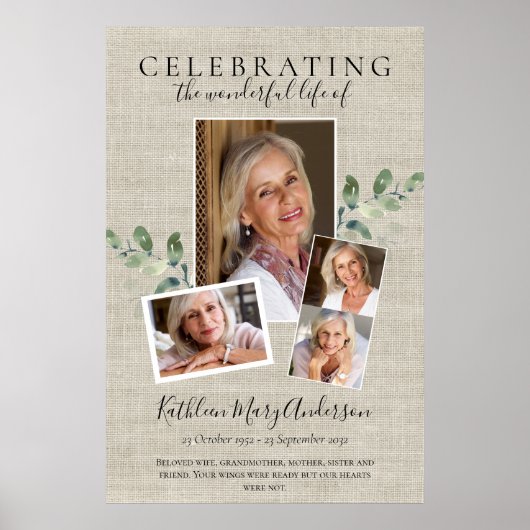 Eukalyptus-Foto-Tribute-Gedenkstätte für 2-Fuß-Ged Poster (Vorne)