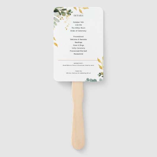 Eukalyptus FOTO Wedding Program Greenery PAPER Fächer (Rückseite)