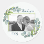Eukalyptus Foto Wedding Vielen Dank Runder Aufkleber (Vorderseite)