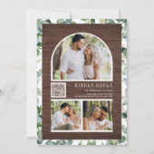 Eukalyptus-Fotocollage-QR-Code-Hochzeit aus Holz Einladung (Rückseite)