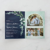 Eukalyptus-Fotocollage QR-Code Marineblau Hochzeit Einladung (Innenseite)