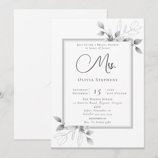 Eukalyptus Frame Future Frau Brautparty Einladung (Vorne/Hinten)
