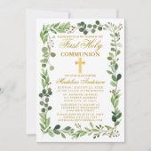 Eukalyptus Frame Gold Erstkommunion Einladung (Vorderseite)