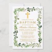 Eukalyptus-Frame-Goldtaufe-Foto Einladung (Vorderseite)