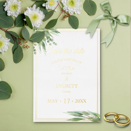 Eukalyptus Frame Green Gold Foliage Save the Date Folieneinladung
