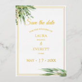 Eukalyptus Frame Green Gold Foliage Save the Date Folieneinladung (Vorderseite)