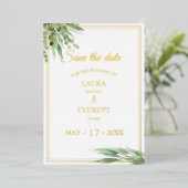 Eukalyptus Frame Green Gold Foliage Save the Date Folieneinladung (Stehend vorne)