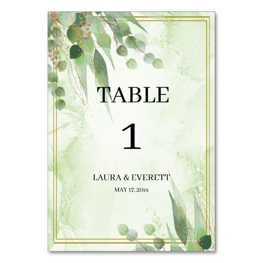Eukalyptus Frame Green Gold Foliage Tischnummer (Vorderseite)