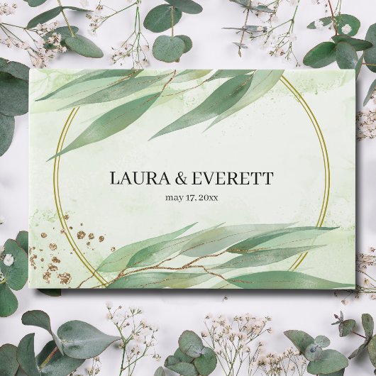 Eukalyptus Frame Green Gold Foliage Wedding Gästebuch