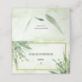 Eukalyptus Frame Green Gold Foliage Wedding Platzkarte (Außenseite Aufgefaltet)