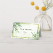 Eukalyptus Frame Green Gold Foliage Wedding Platzkarte (Vorderseite)
