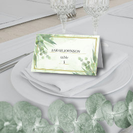 Eukalyptus Frame Green Gold Foliage Wedding Platzkarte