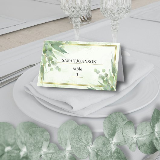 Eukalyptus Frame Green Gold Foliage Wedding Platzkarte