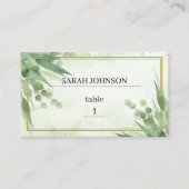 Eukalyptus Frame Green Gold Foliage Wedding Platzkarte (Vorderseite)