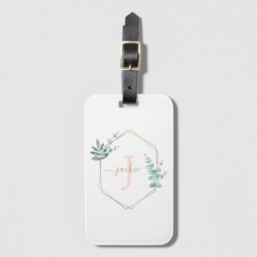 Eukalyptus-Frame-Monogramm Gepäckanhänger (Vorderseite Vertikal)