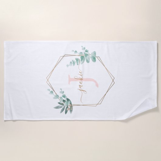 Eukalyptus-Frame-Monogramm Strandtuch (Vorderseite)