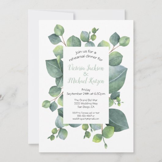 Eukalyptus Frame Probe Abendessen Einladung (Vorderseite)