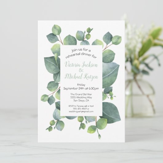 Eukalyptus Frame Probe Abendessen Einladung (Stehend Vorderseite)