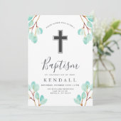 Eukalyptus fresh | Grüne Themed Taufe Einladung (Stehend Vorderseite)