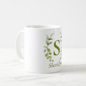 Eukalyptus für individuelle Name und Monogramm Kaffeetasse (Vorderseite Links)