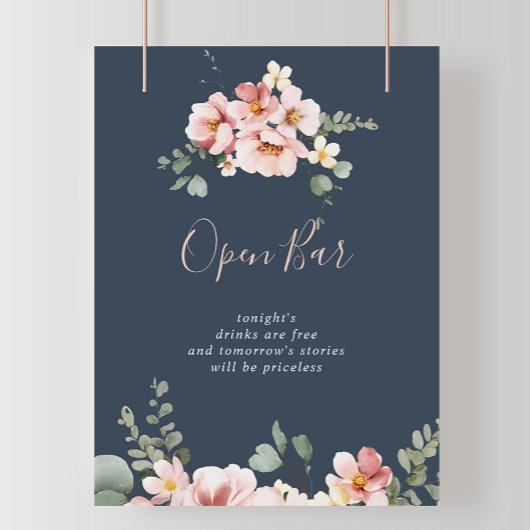 Eukalyptus Garden Rose Floral Wedding Open Bar Poster