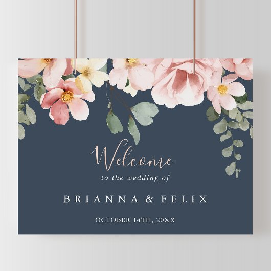 Eukalyptus Garden Rose Floral Wedding Welcome Sign Poster