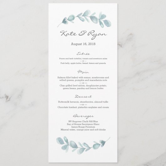 Eukalyptus garden Wedding Menu Card Menükarte (Vorderseite)