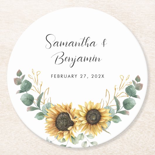 Eukalyptus-Gastgeschenk Hochzeit Runder Pappuntersetzer (Vorderseite)