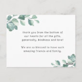 Eukalyptus-Geburtsankündigungskarte mit Foto Postkarte (Rückseite)