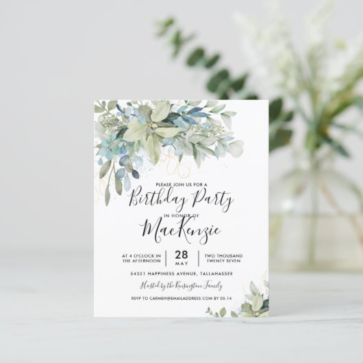 Eukalyptus Geburtstagspartei Einladung (Stehend Vorderseite)