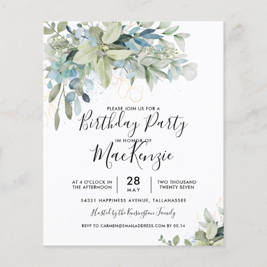 Eukalyptus Geburtstagspartei Einladung (Vorderseite)