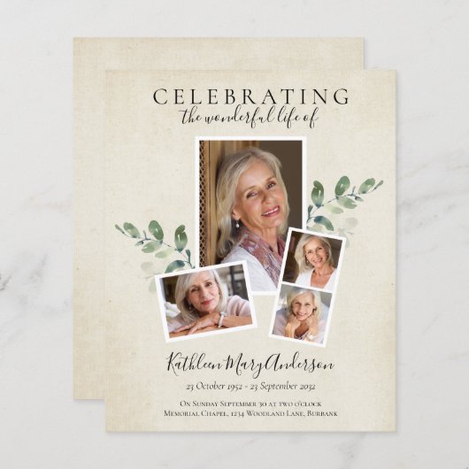 Eukalyptus-Gedenkdienst Einladung (Vorne/Hinten)