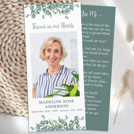 Eukalyptus-Gedenkgedicht Beerdigung Foto der Gebet Menükarte