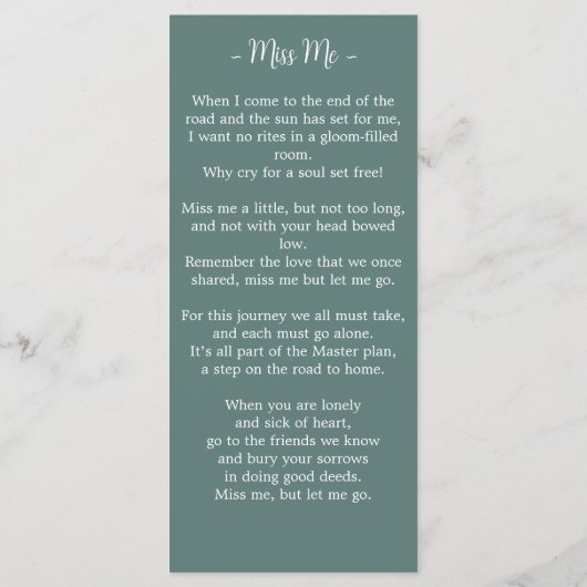 Eukalyptus-Gedenkgedicht Beerdigung Foto der Gebet Menükarte (Rückseite)