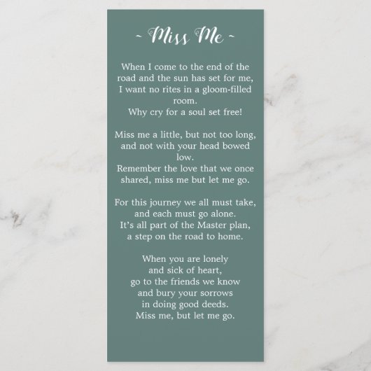 Eukalyptus-Gedenkgedicht Beerdigungskarte (Rückseite)