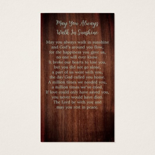 Eukalyptus-Gedenkkarte für rustikales Beileid (Rückseite)