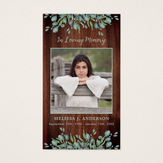 Eukalyptus-Gedenkkarte für rustikales Beileid (Vorderseite)