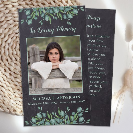 Eukalyptus-Gedenkkarte für rustikales Foto