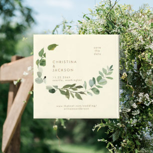 Eukalyptus-Gelbe-Hochzeitsquadrat-Save-the-Date-Ka Magnet