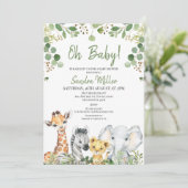 Eukalyptus Gender Neutral Safari Baby Dusche Einladung (Stehend Vorderseite)