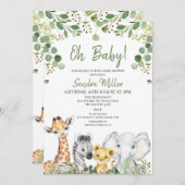 Eukalyptus Gender Neutral Safari Baby Dusche Einladung (Vorne/Hinten)