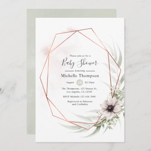 Eukalyptus geometric Baby Shooter Einladung (Vorne/Hinten)