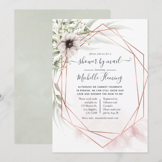 Eukalyptus Geometric Baby Showroom von Mail Einladung (Vorne/Hinten)