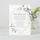 Eukalyptus Geometric Bat Mitzvah Einladung (Stehend Vorderseite)