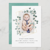 Eukalyptus Geometric Birth Announcement Foto Card Ankündigung (Vorne/Hinten)