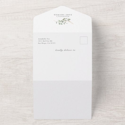 Eukalyptus Geometric Book Request Baby Dusche All In One Einladung (Außenbereich)