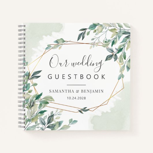 Eukalyptus Geometric Botanical Wedding Guest Book Notizblock (Vorderseite)
