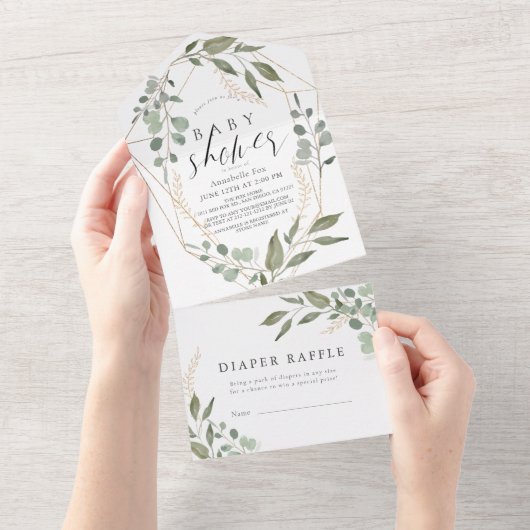 Eukalyptus Geometric Diaper Raffle Baby Dusche All In One Einladung (Abreißen)