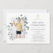 Eukalyptus Geometric First Holy Communion Einladung (Vorderseite)