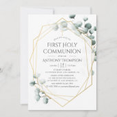 Eukalyptus Geometric First Holy Communion Einladung (Vorderseite)